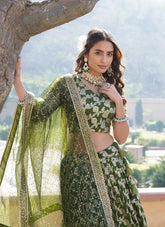 Gorgeous Looking Green Colour Wedding Wear Lehenga Choli